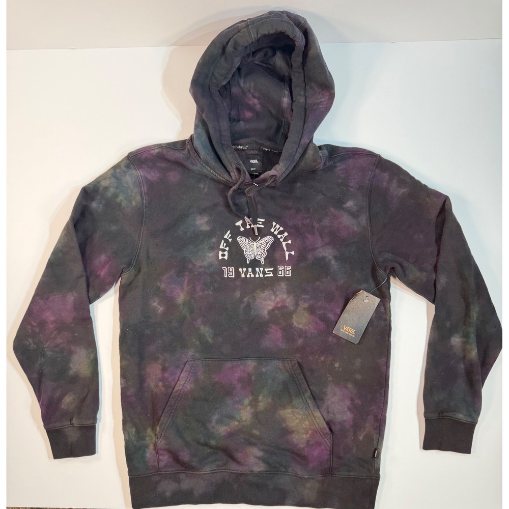 Vans Off The Wall Butterfly Tie Dye Hoodie Mens Small Black Purple Pullover NEW